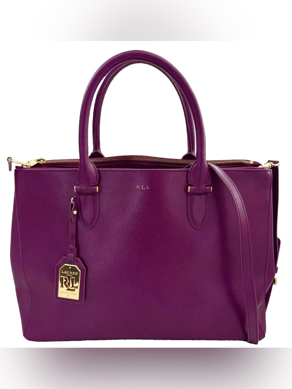 Lauren Ralph Lauren Newbury Double Zip Satchel/Tote in a vibrant fuchsia Leather
